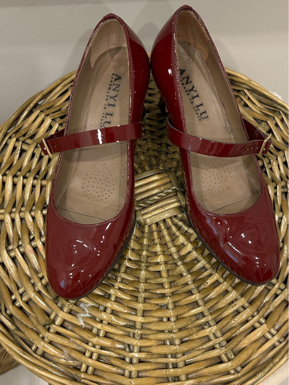 Anyi Lu burgundy Patent  Italian leather Mary Jane’s. 36